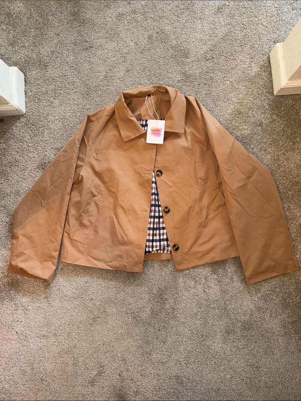 Lightweight Tan Jacket with Check Lining
